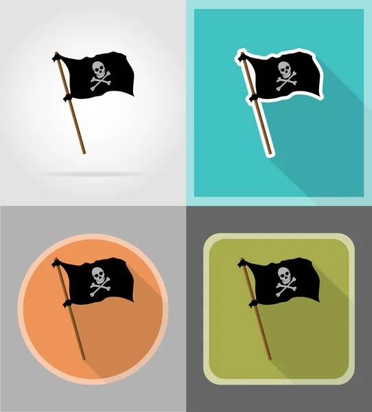 Bandiera pirata icone piatte illustrazione vettoriale — Vettoriale Stock