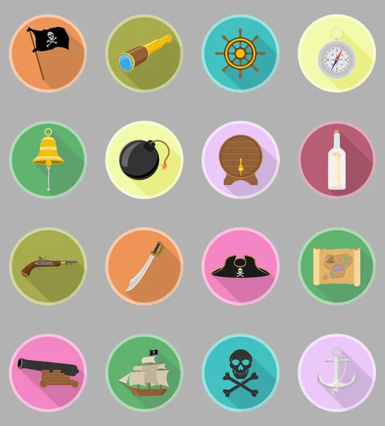 Pirata iconos planos vector ilustración — Archivo Imágenes Vectoriales