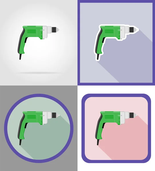 Outils de forage électriques pour la construction et la réparation des icônes plates vect — Image vectorielle