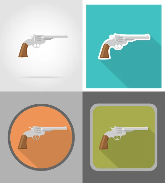 Revólver salvaje oeste iconos planos vector ilustración — Vector de stock