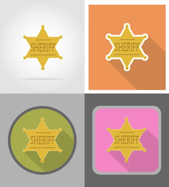 Ster sheriff wilde westen plat pictogrammen vector illustratie — Stockvector