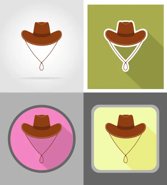 Cowboy cappello selvaggio west icone piatte vettoriale illustrazione — Vettoriale Stock