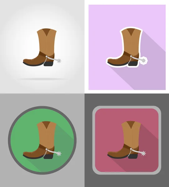 Botas de vaquero salvaje oeste iconos planos vector ilustración — Vector de stock