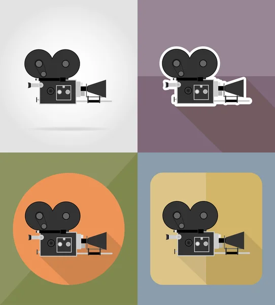 Vieja cámara de cine iconos planos vector de ilustración — Vector de stock