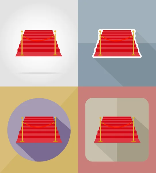 Červený koberec ploché ikony vektorové ilustrace — Stockový vektor