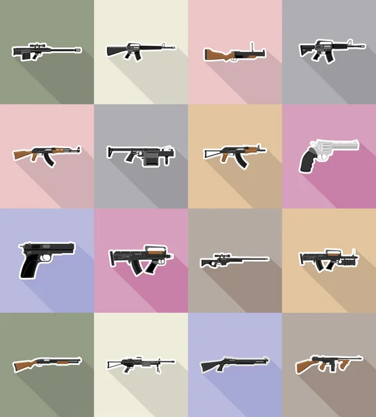 Moderne Waffen Schusswaffen flache Symbole Vektor Illustration — Stockvektor