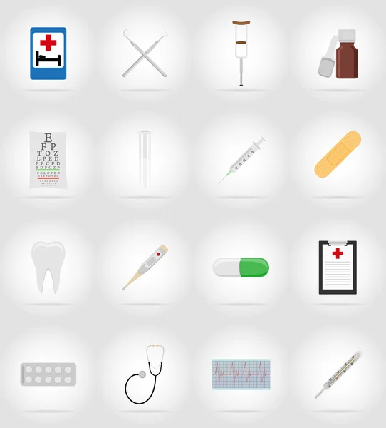 Zdravotnické objekty a zařízení ploché ikony ilustrace — Stockový vektor