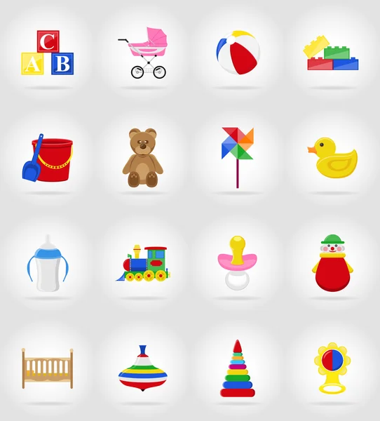 Jouets et accessoires pour bébé icônes plates illustration vectorielle — Image vectorielle