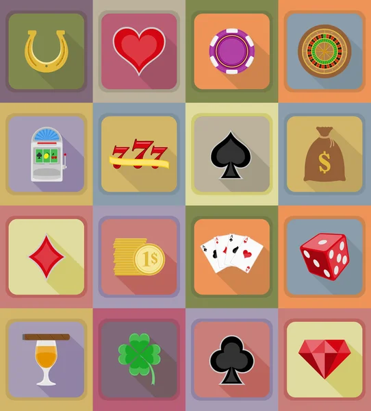 Ilustración de iconos planos de objetos y equipos de casino — Vector de stock