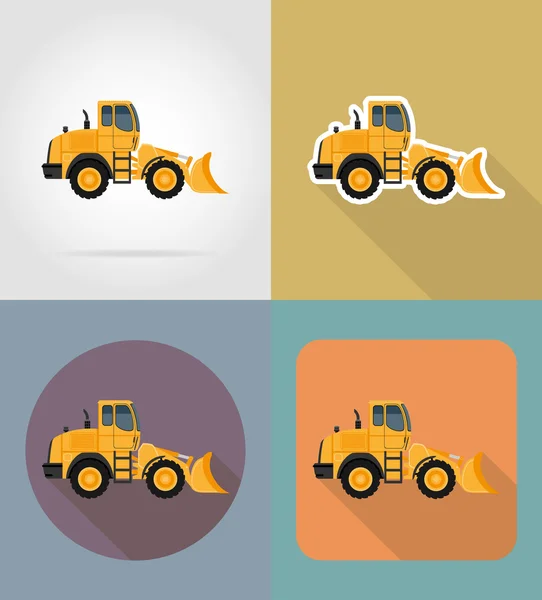 Bulldozer for road works flat icons vector illustration — Stock Vector
