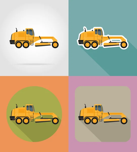 Niveladora para obras de carreteras iconos planos vector ilustración — Vector de stock