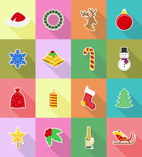 Natal e ano novo ícones planos ilustração vetorial — Vetor de Stock