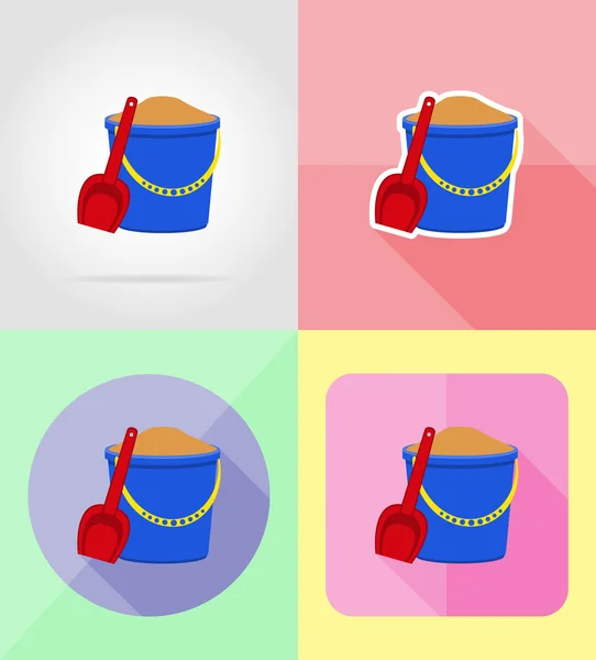 Plastikeimer und Schaufel flache Symbole Vektor Illustration — Stockvektor