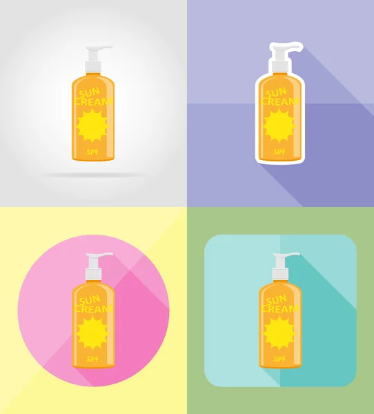 Crema solar iconos planos vector ilustración — Vector de stock