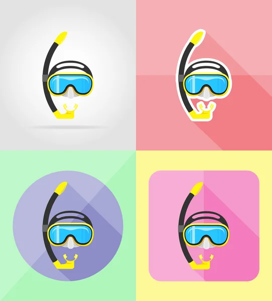 Mask and tube for diving flat icons vector illustration — Stock Vector