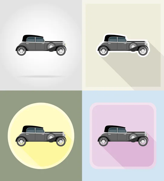 Viejo coche retro iconos planos vector ilustración — Archivo Imágenes Vectoriales