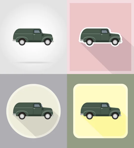 Vieille voiture rétro pick-up plat icônes vectoriel illustration isolé — Image vectorielle