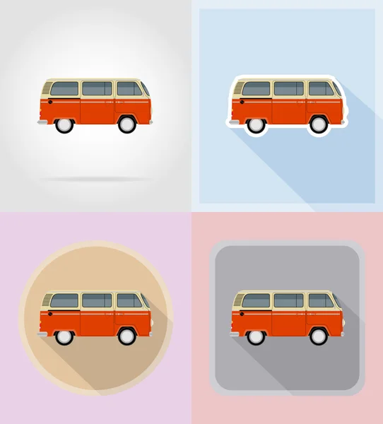 Retro minivan plana ícones vetor ilustração — Vetor de Stock