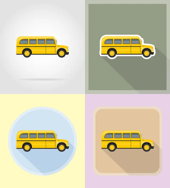 Oude retro bus plat pictogrammen vector illustratie — Stockvector