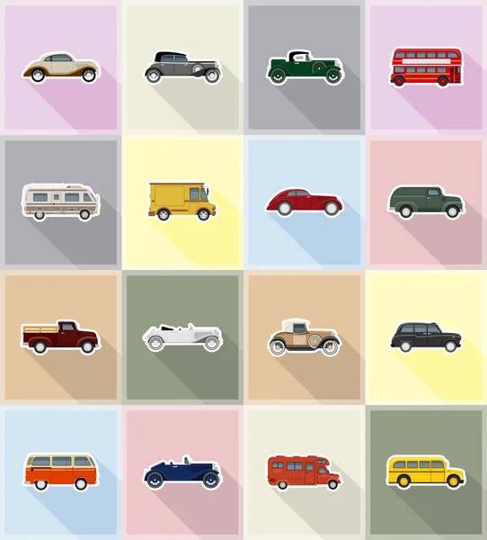 Old retro transport flat icons vector illustration — Stock Vector