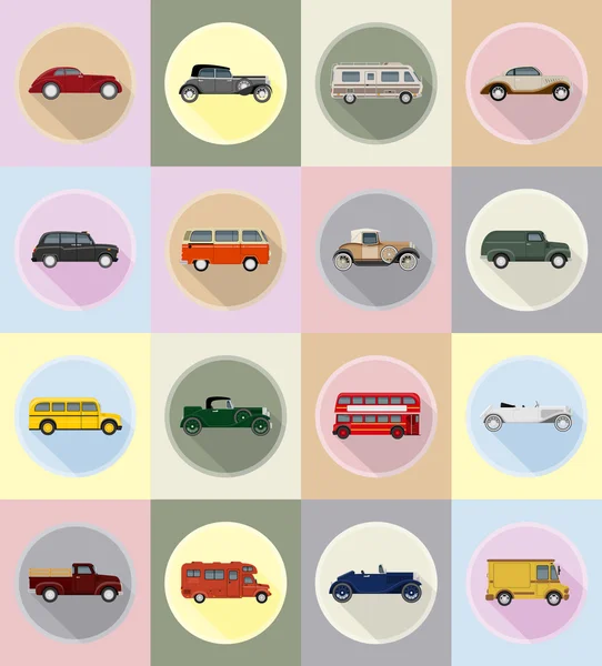 Viejo retro transporte iconos planos vector ilustración — Archivo Imágenes Vectoriales