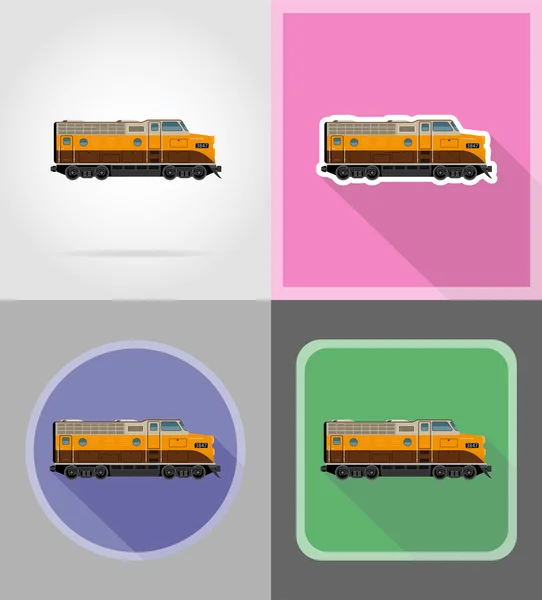 Trein locomotief trein plat pictogrammen vector illustratie — Stockvector