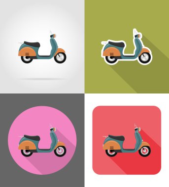 Retro scooter düz simgeler illüstrasyon vektör
