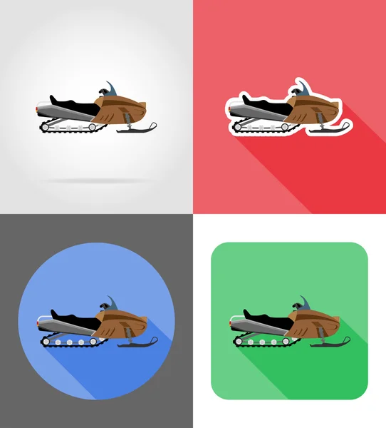Snowmobile for snow ride flat icons vector illustration — Stock Vector