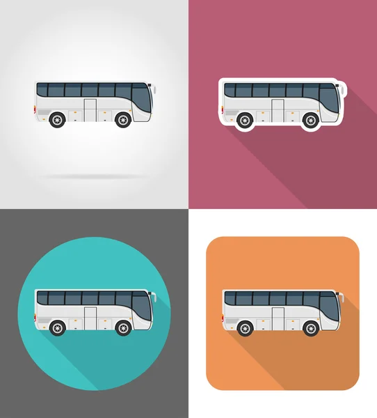 Grote tour bus plat pictogrammen vector illustratie — Stockvector