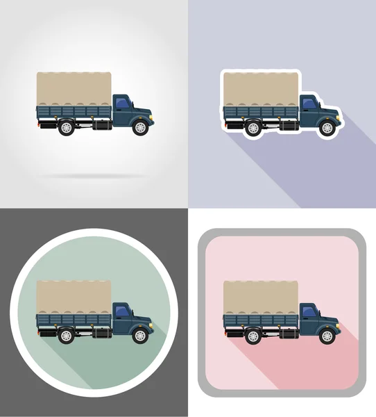 Lading vrachtwagen voor het vervoer van goederen plat pictogrammen vector illust — Stockvector