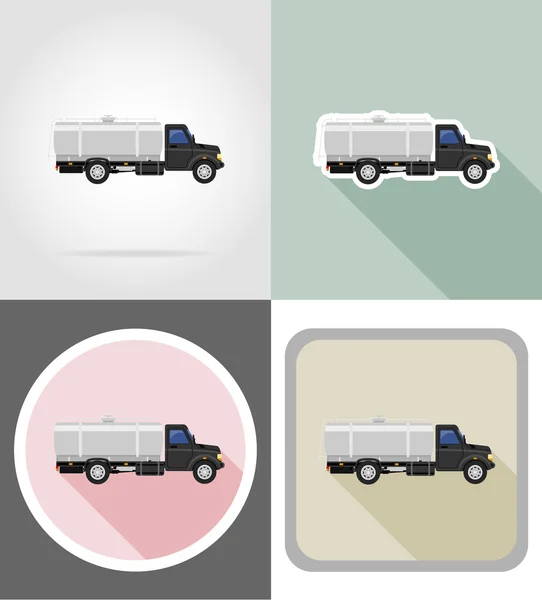 卡车与油罐运输液体平面图标矢量点检 — 图库矢量图片