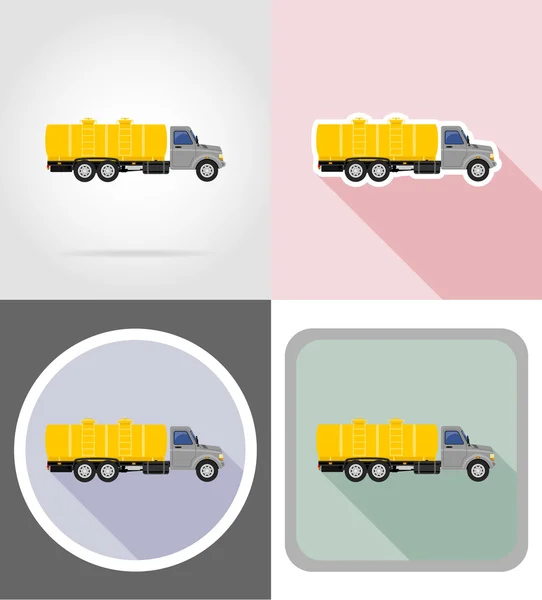 Camion avec réservoir pour le transport de liquides icônes plates vecteur illus — Image vectorielle