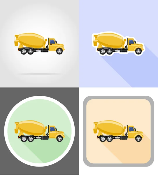 Camión concreto mezclador iconos planos vector ilustración — Vector de stock