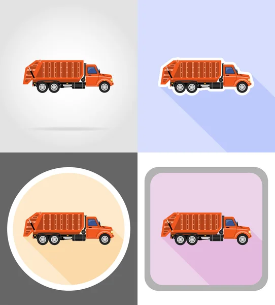 Vrachtwagen verwijderen garbage plat pictogrammen vector illustratie — Stockvector