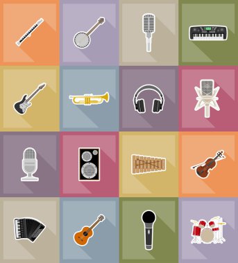 müzik öğeleri ve ekipman düz simgeler illüstrasyon vektör