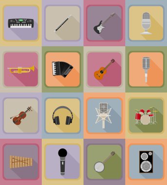 müzik öğeleri ve ekipman düz simgeler illüstrasyon vektör