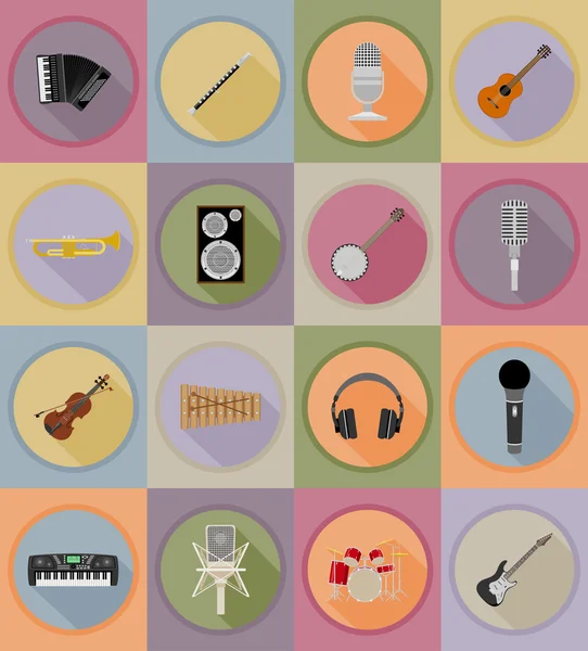 Itens de música e equipamentos ícones planos ilustração vetorial —  Vetores de Stock