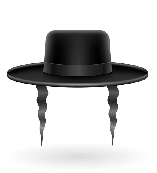 Sombrero Negro Judío Nacional Con Ilustración Vector Sidelocks Aislado Sobre — Vector de stock