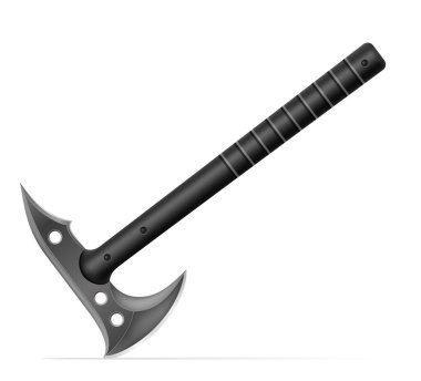 Beyaz arka planda izole edilmiş antik savaşçı savaş baltası çizimi