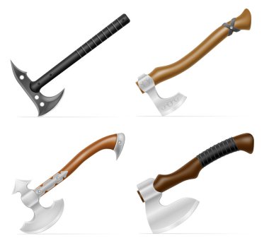 Beyaz arka planda izole edilmiş antik savaşçı savaş baltası çizimi