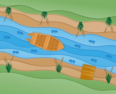 kağıt kesimi balıkçılık sanatı afiş vektör illüstrasyon arkaplan tasarımı