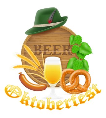 Ekim Festivali bira festivali için nesneler ve tasarım elementleri beyaz arkaplanda izole edildi