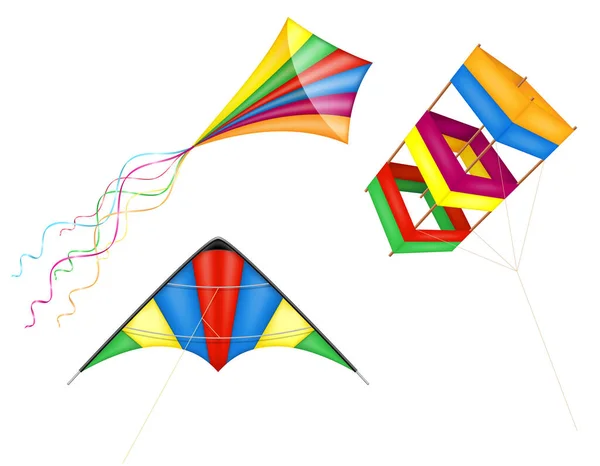 Colorful Kite Flying Sky Vector Illustration Isolated White Background — Stock Vector