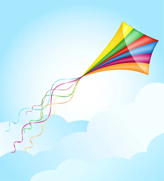 Colorido Cometa Volando Cielo Vector Ilustración Aislado Sobre Fondo Blanco — Vector de stock