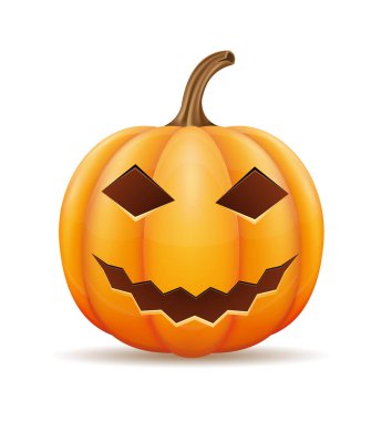 Cadılar Bayramı için korkunç yüzlü balkabağı. Beyaz arka planda izole edilmiş Cadılar Bayramı kutlama vektörü çizimi.