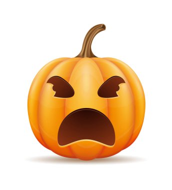 Cadılar Bayramı için korkunç yüzlü balkabağı. Beyaz arka planda izole edilmiş Cadılar Bayramı kutlama vektörü çizimi.