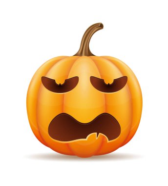 Cadılar Bayramı için korkunç yüzlü balkabağı. Beyaz arka planda izole edilmiş Cadılar Bayramı kutlama vektörü çizimi.