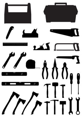 siyah siluet vektör çizim araçları Icons set