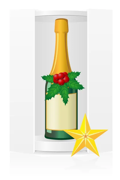 Verpackungsbox für Neujahr mit Champagner-Vektor-Illustration — Stockvektor