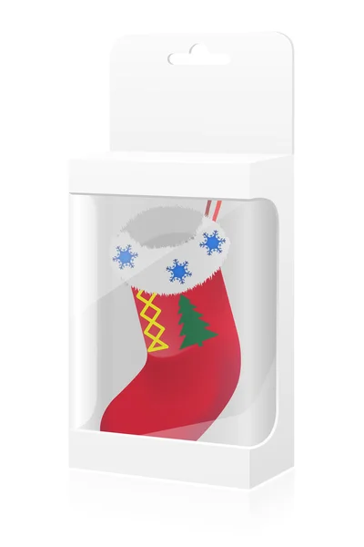 Verpackungsbox für Neujahr mit Socken-Vektor-Illustration — Stockvektor